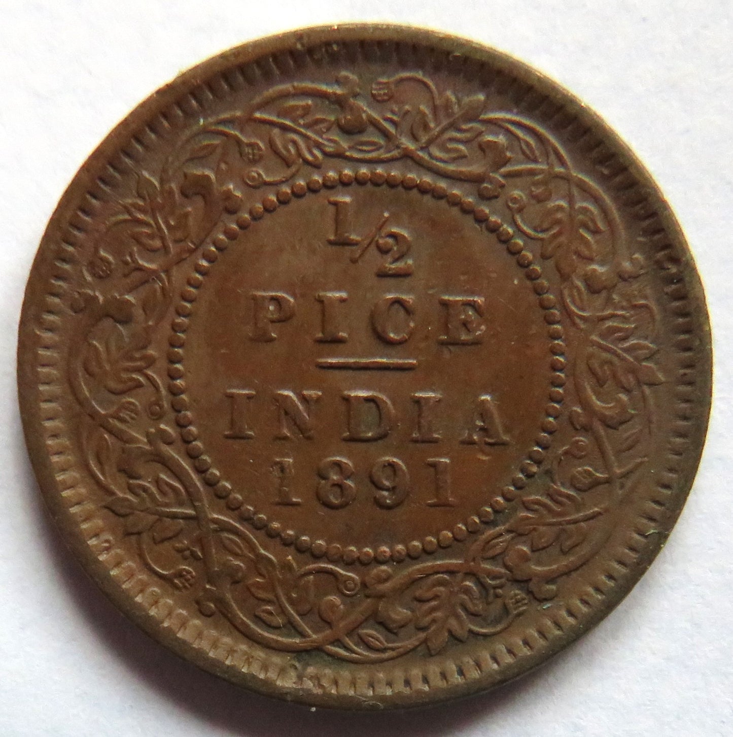 1891 Queen Victoria India 1/2 Pice Coin