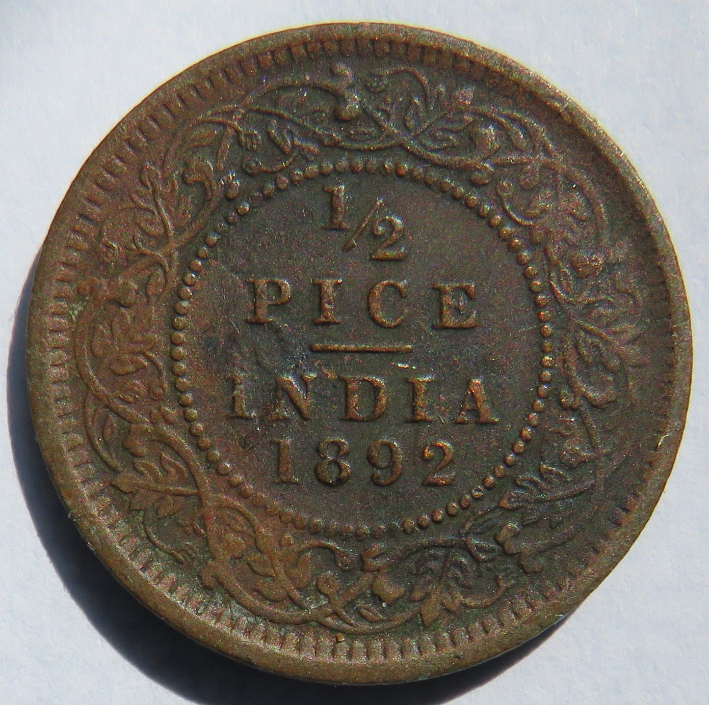 1892 Queen Victoria India 1/2 Pice Coin
