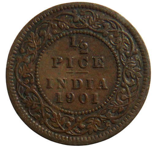 1901 Queen Victoria India 1/2 Pice Coin
