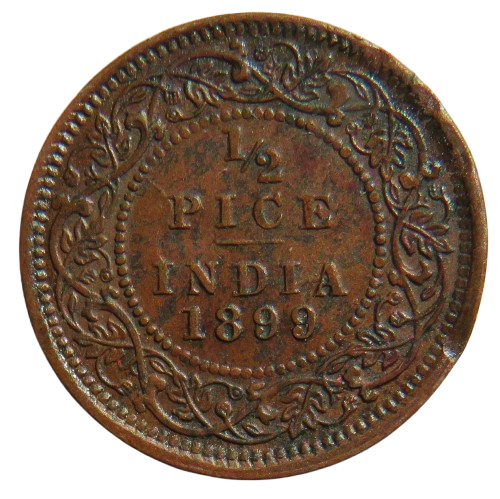 1899 Queen Victoria India 1/2 Pice Coin