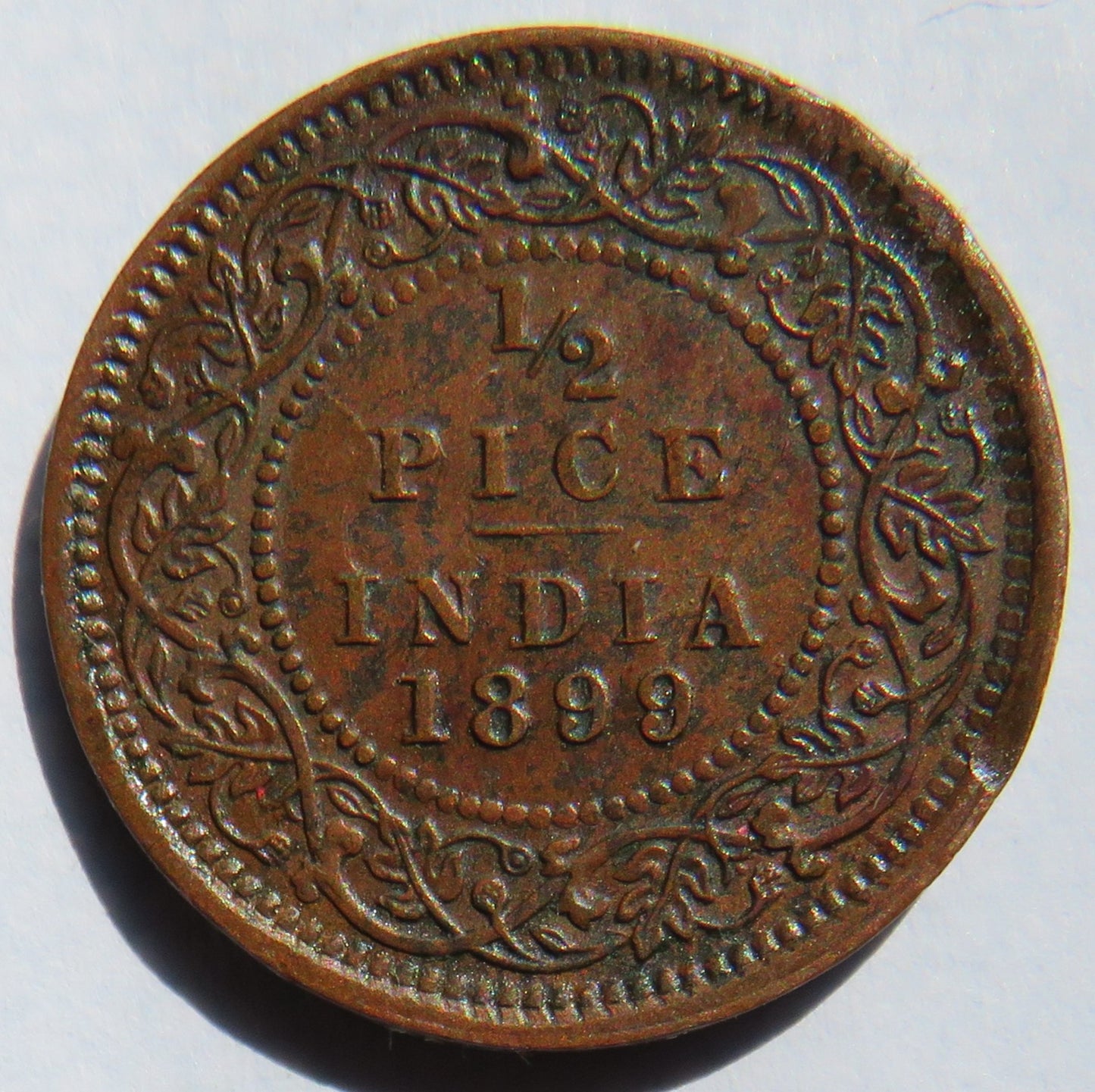 1899 Queen Victoria India 1/2 Pice Coin
