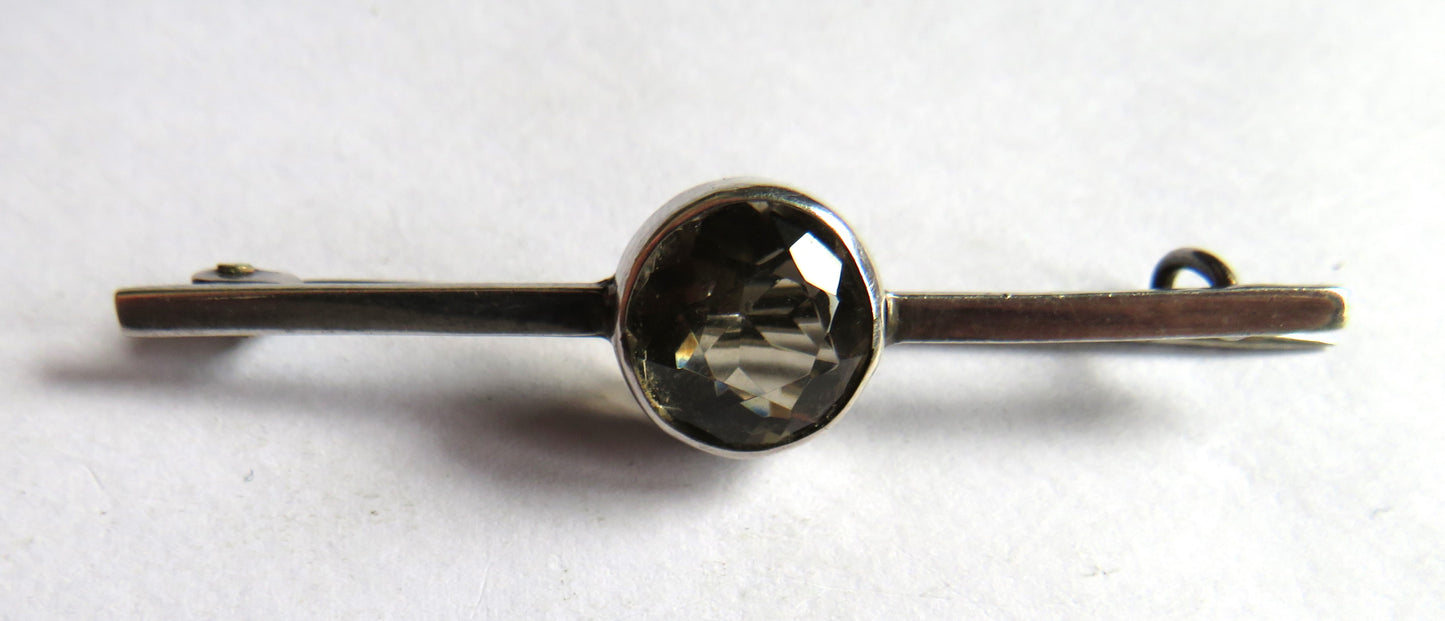 Antique Silver & Smoky Quartz Ladies Bar Brooch