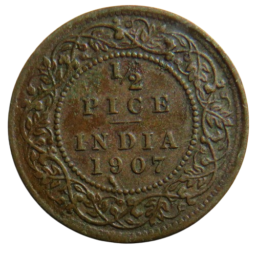 1907 King Edward VII India 1/2 Pice Coin