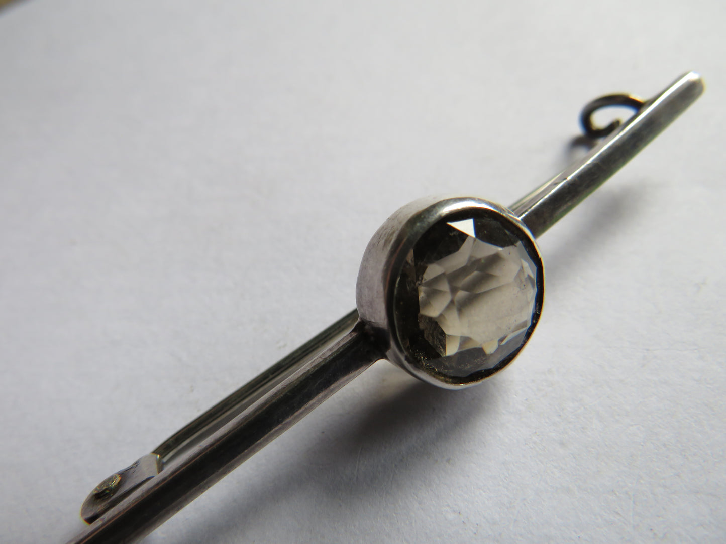 Antique Silver & Smoky Quartz Ladies Bar Brooch