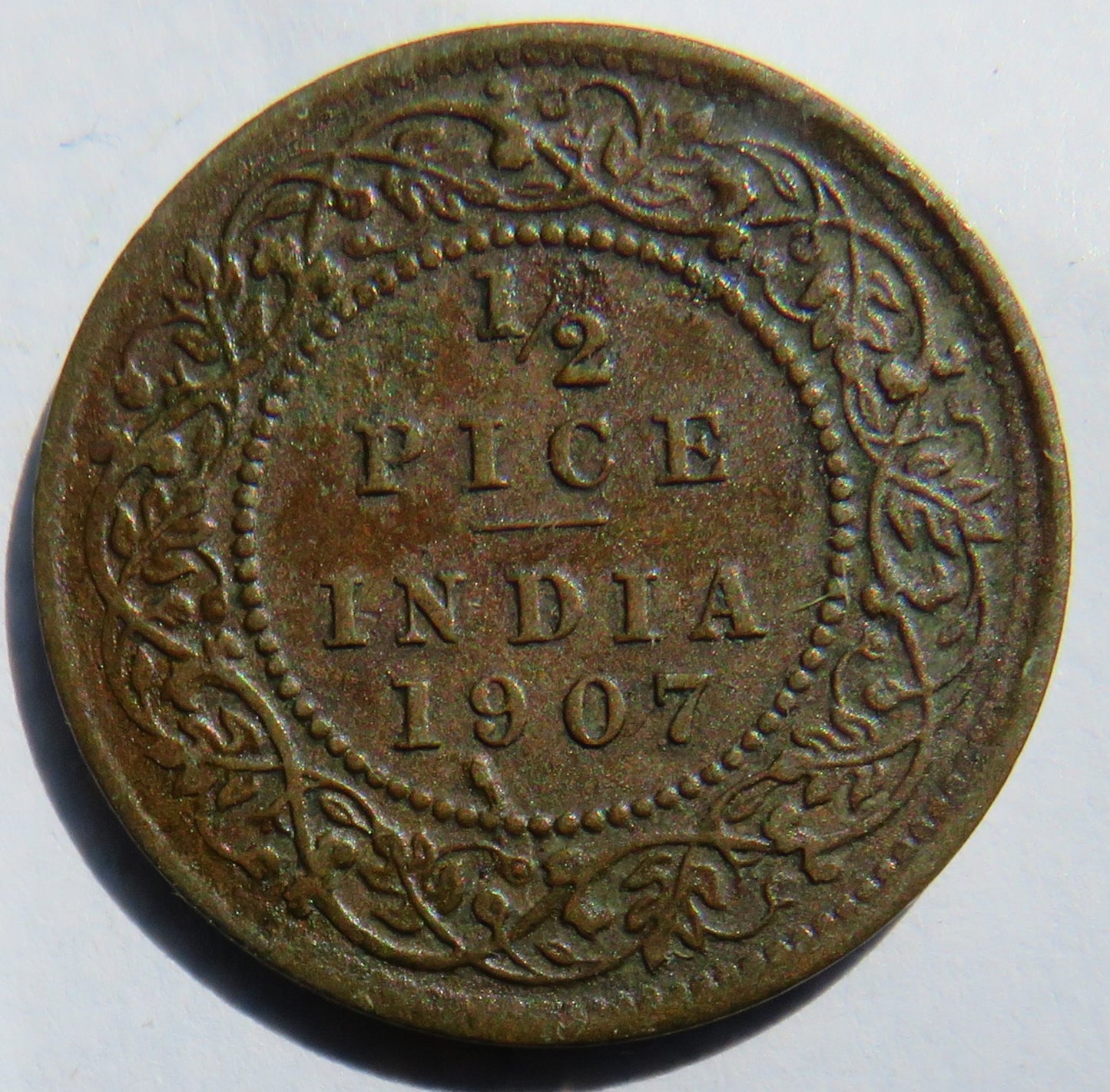 1907 King Edward VII India 1/2 Pice Coin