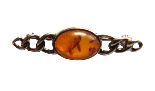 Vintage Sterling Silver & Amber Style Ladies Brooch