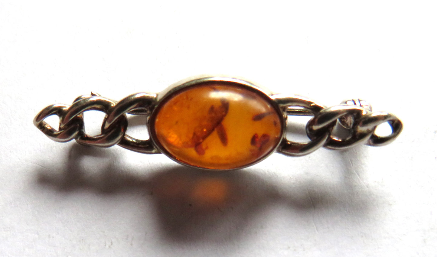 Vintage Sterling Silver & Amber Style Ladies Brooch
