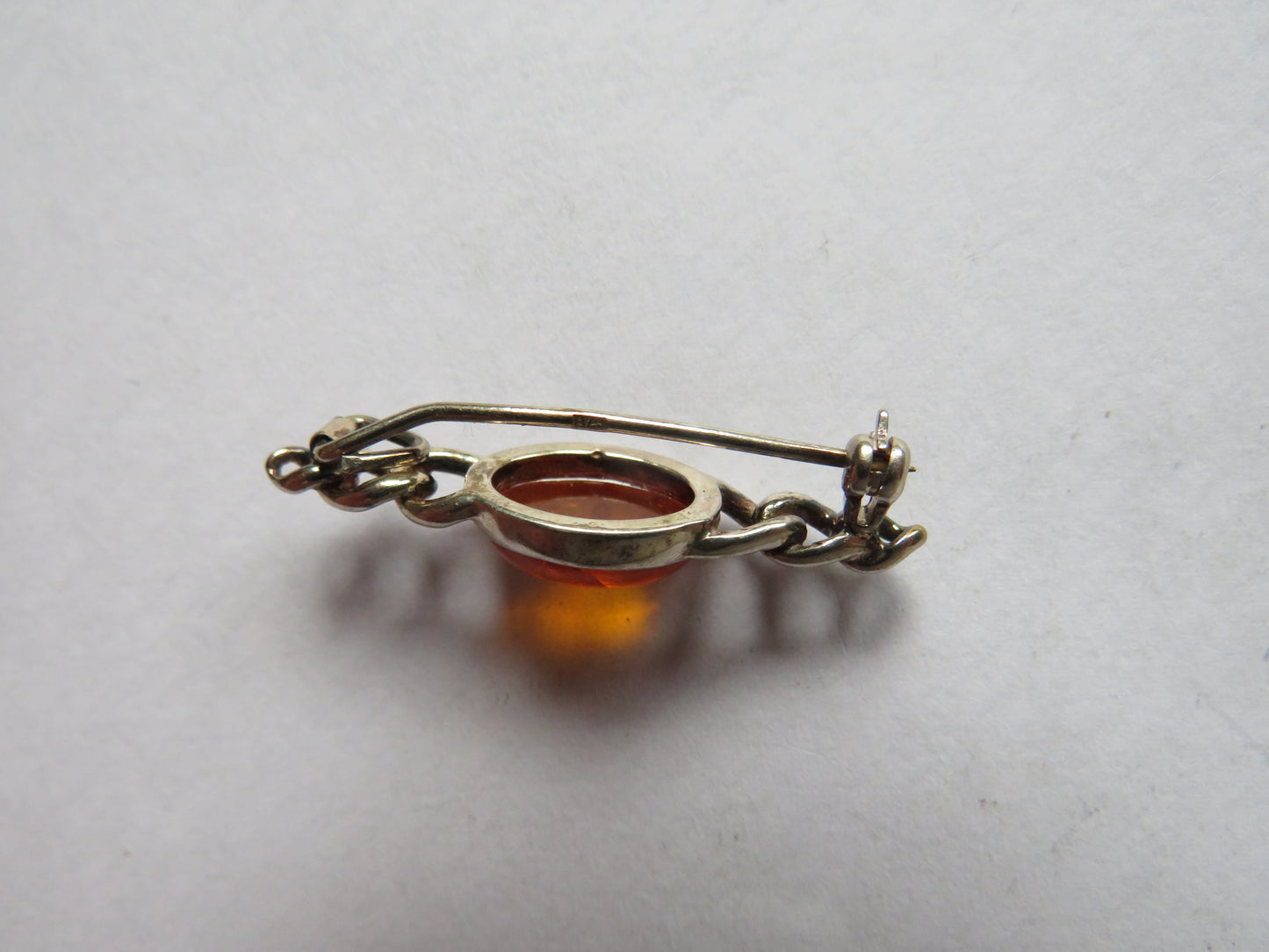 Vintage Sterling Silver & Amber Style Ladies Brooch