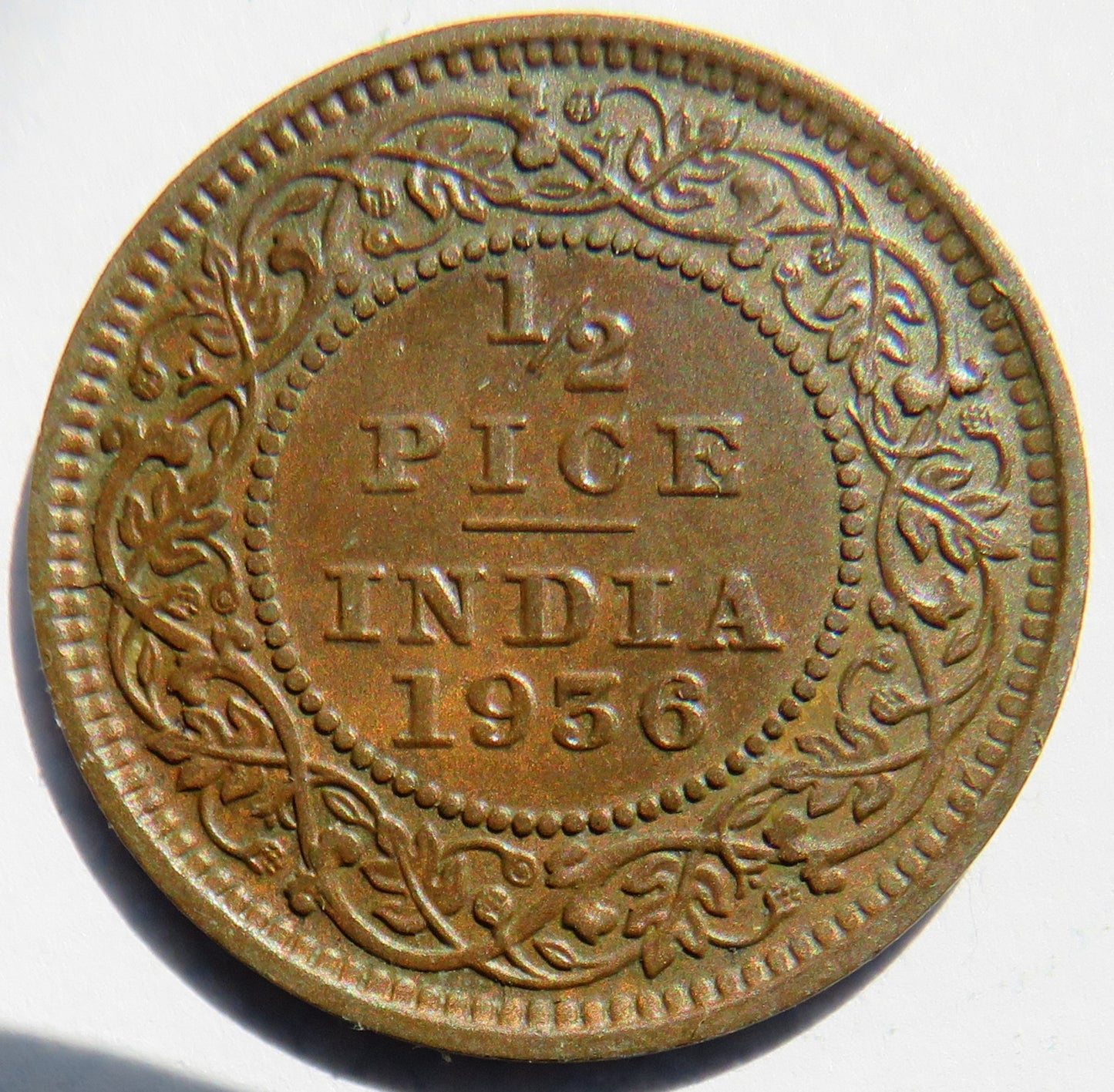 1936 King George V India 1/2 Pice Coin