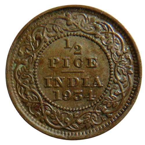 1934 King George V India 1/2 Pice Coin