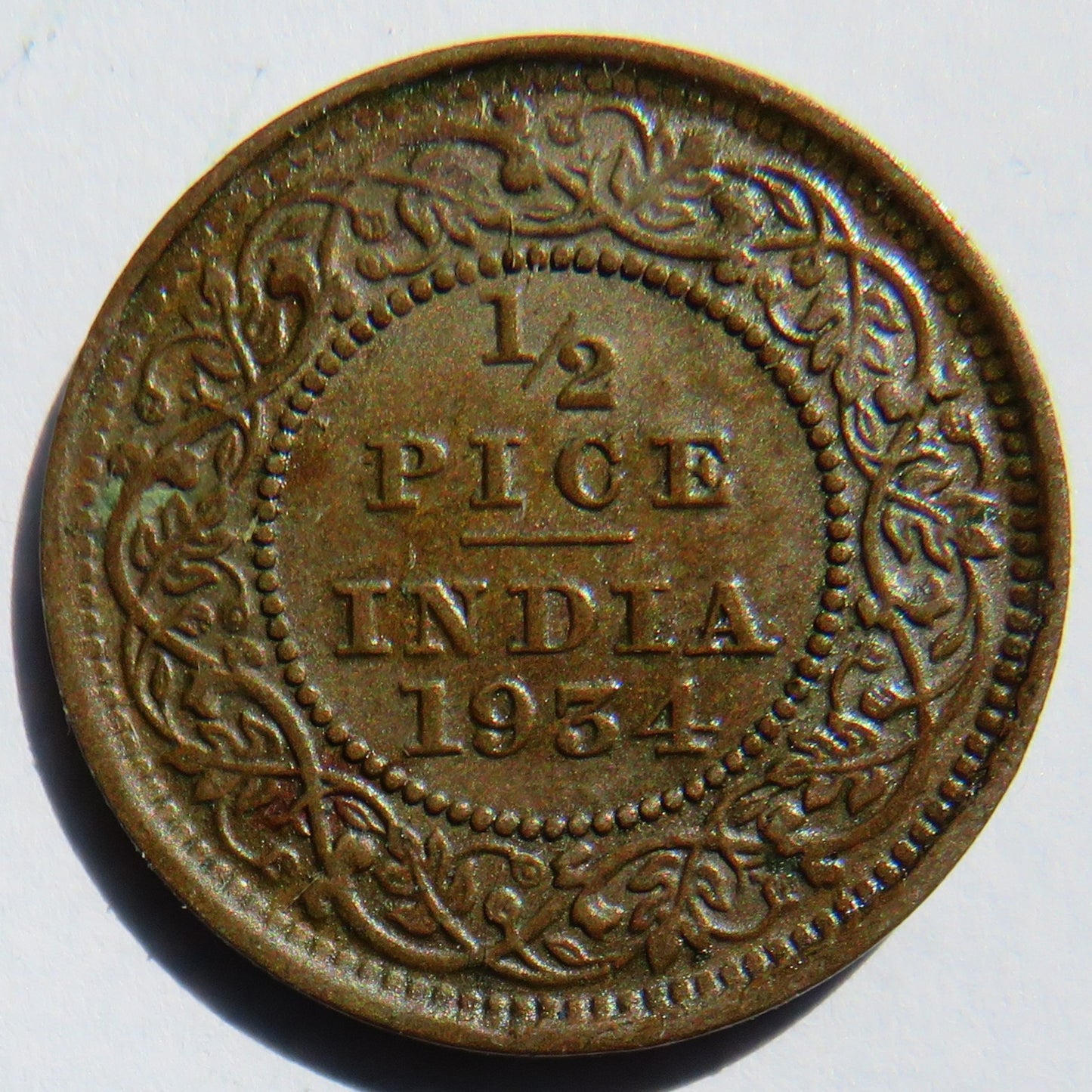 1934 King George V India 1/2 Pice Coin