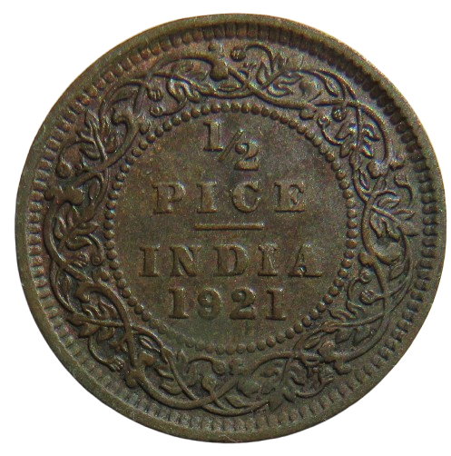 1921 King George V India 1/2 Pice Coin