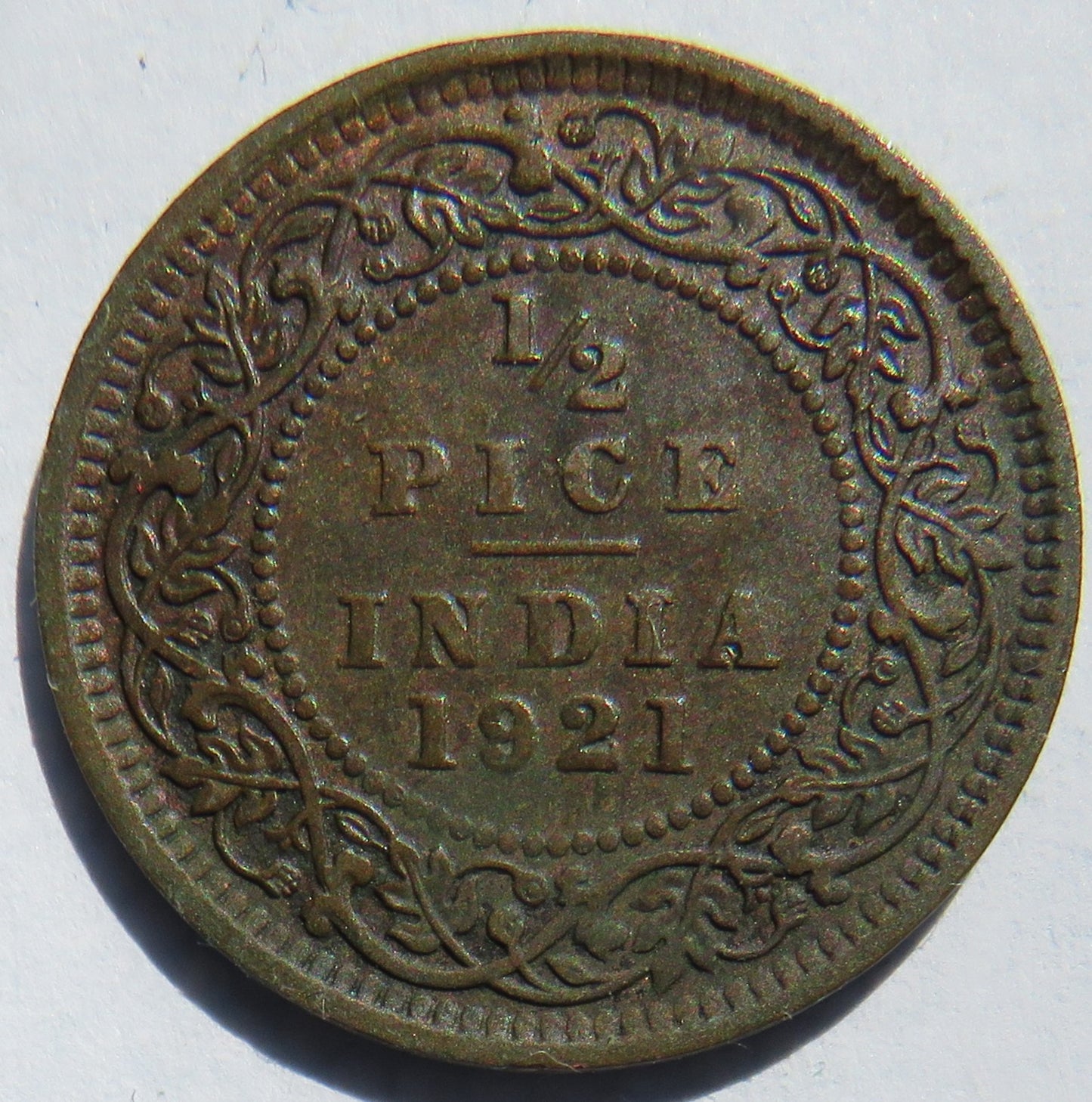 1921 King George V India 1/2 Pice Coin
