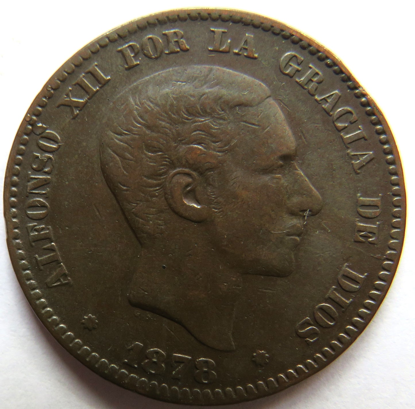 1878 Spain 10 Centimos Coin