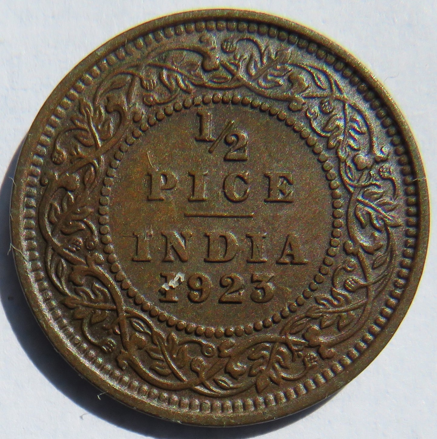 1923 King George V India 1/2 Pice Coin