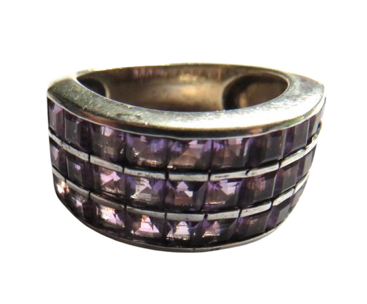 Sterling Silver & Purple Stone Ladies Ring Fully Hallmarked - UK Size Q