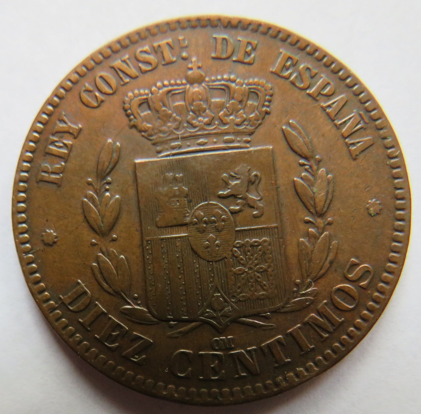 1878 Spain 10 Centimos Coin