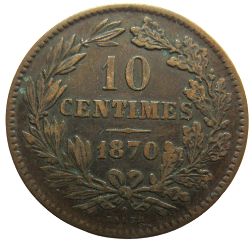 1870 Luxembourg 10 Centimes Coin
