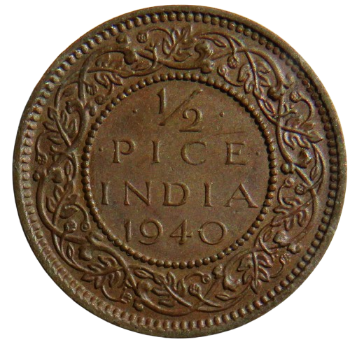 1940 King George India 1/2 Pice Coin