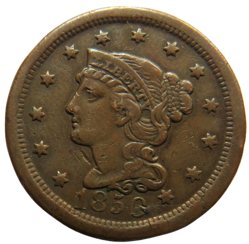 1850 USA Braided Hair One Cent Coin