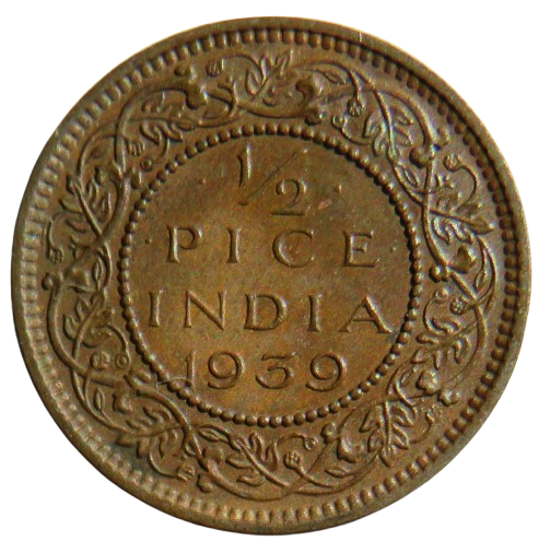 1939 King George India 1/2 Pice Coin