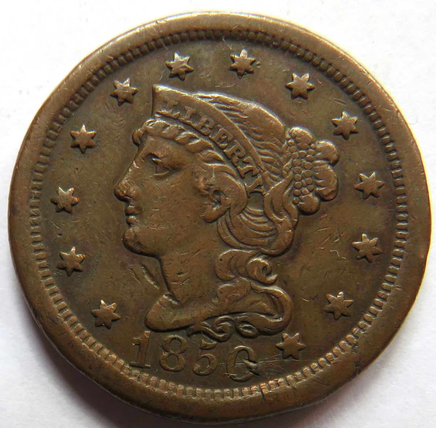 1850 USA Braided Hair One Cent Coin