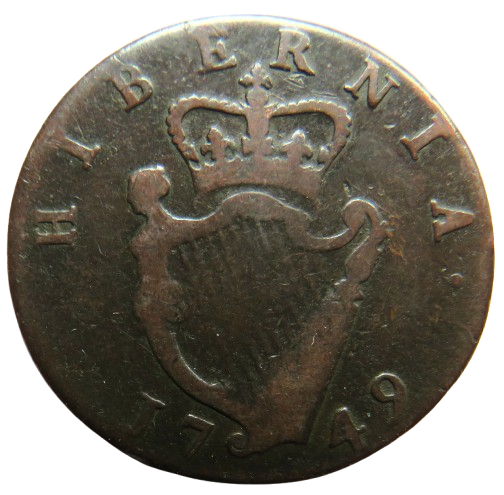 1749 King George II Ireland Halfpenny Coin