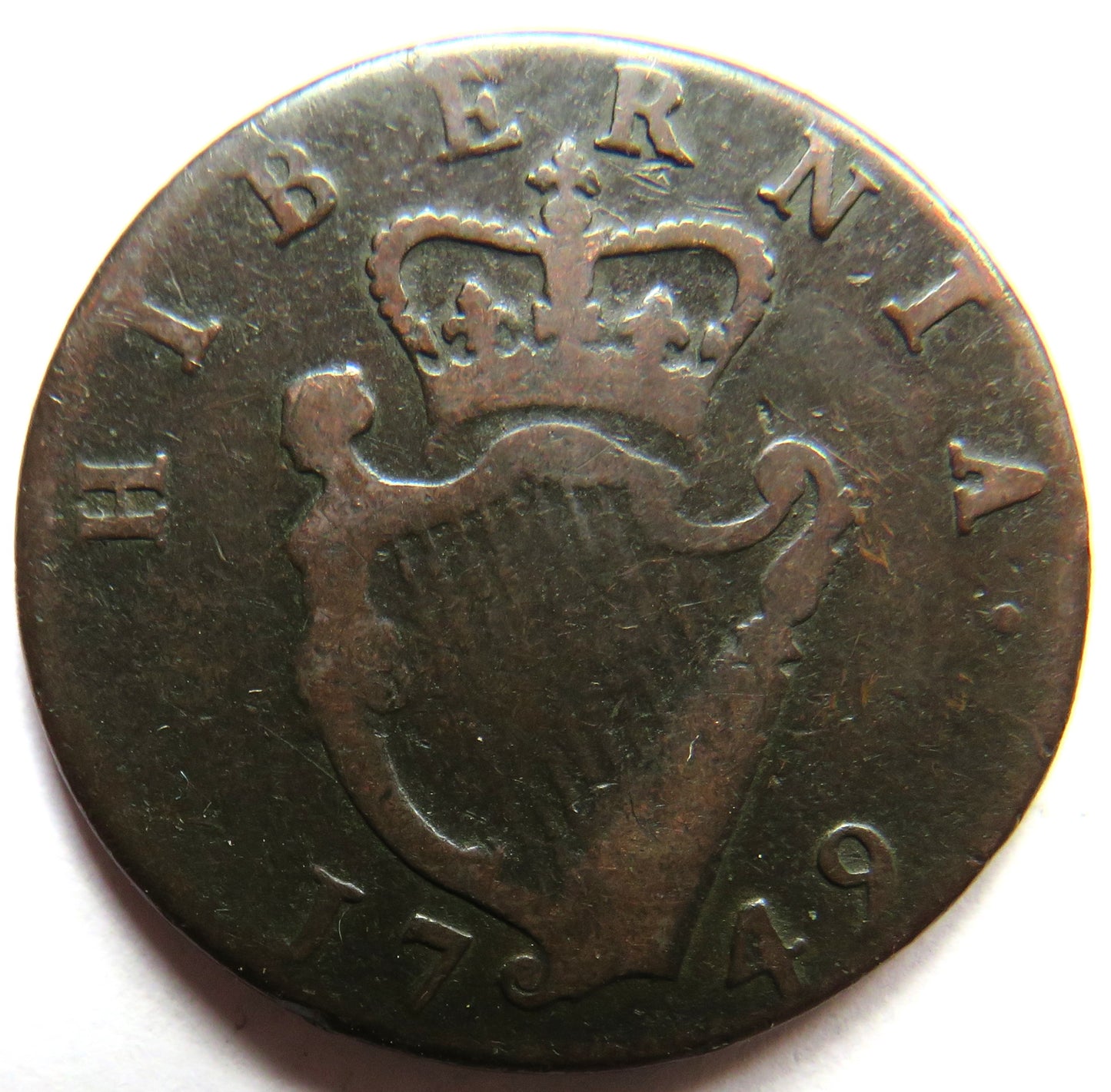 1749 King George II Ireland Halfpenny Coin