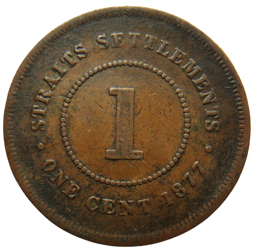 1877 Queen Victoria Straits Settlements One Cent Coin