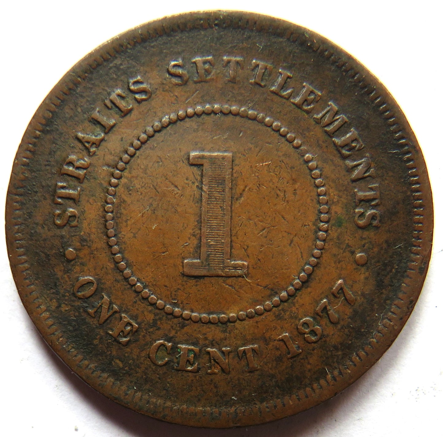 1877 Queen Victoria Straits Settlements One Cent Coin