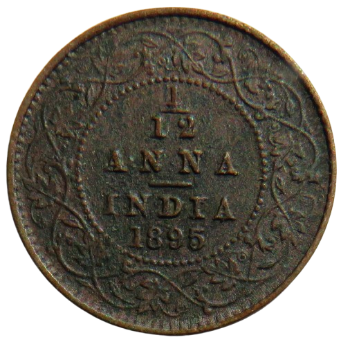 1895 Queen Victoria India 1/12 Anna Coin