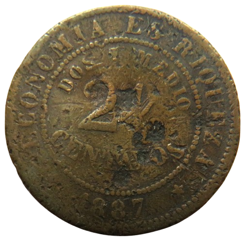 1887 Chile 2-1/2 Centavos Coin