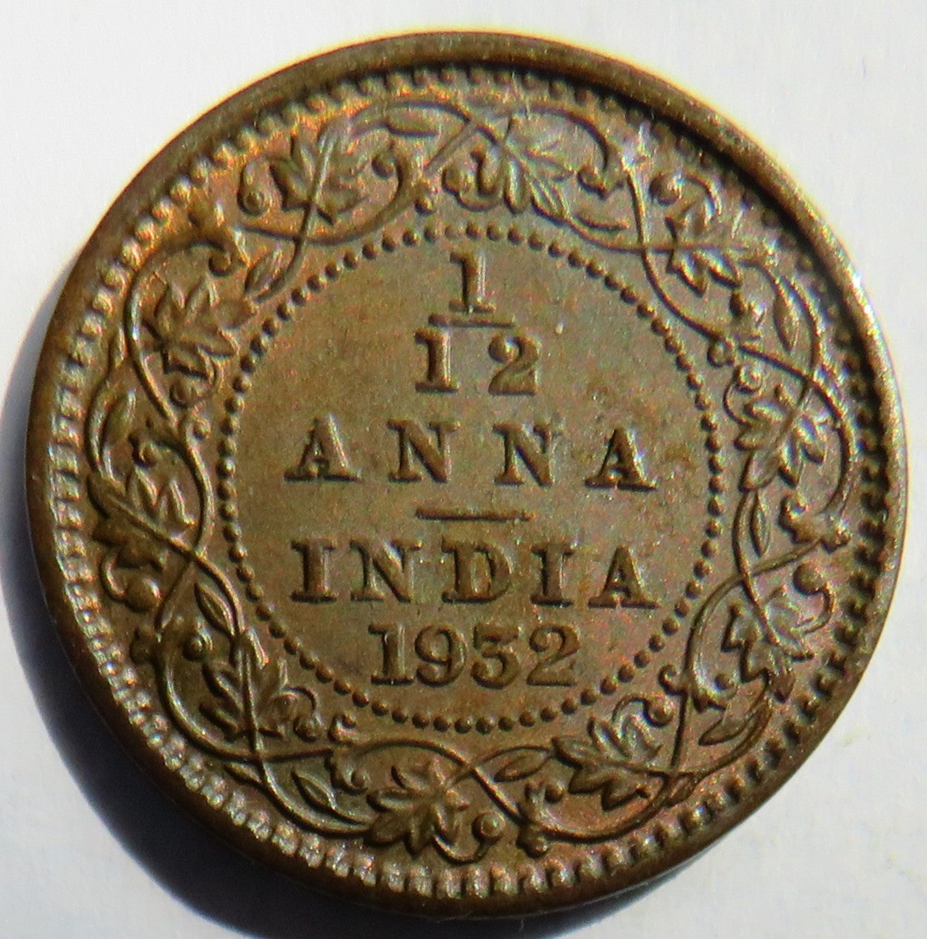 1932 King George V India 1/12 Anna Coin