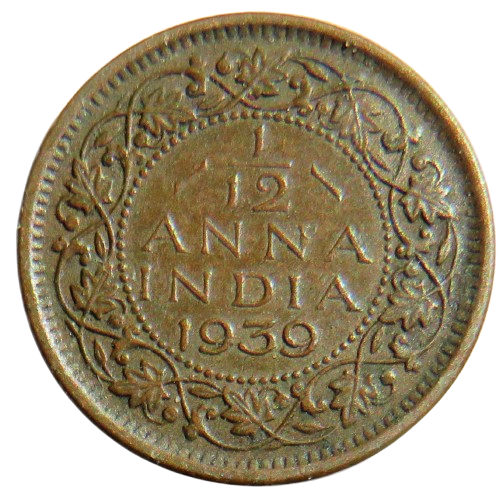 1939 King George VI India 1/12 Anna Coin