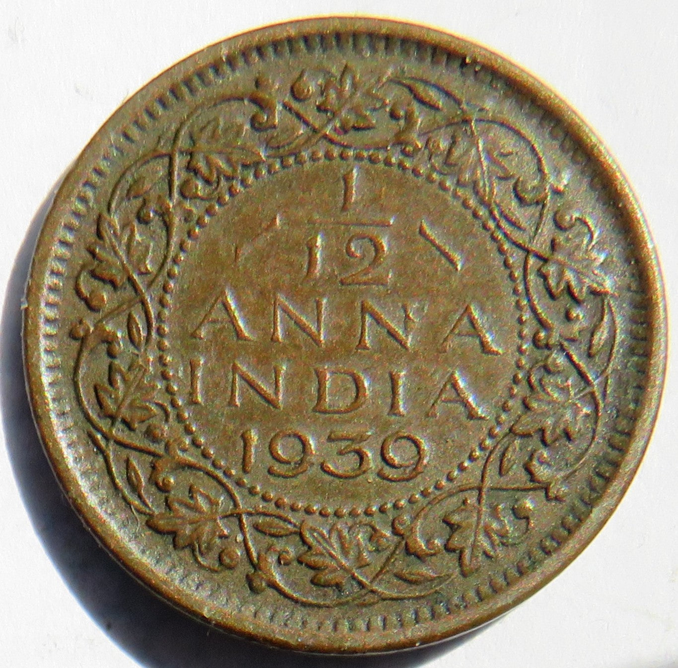 1939 King George VI India 1/12 Anna Coin