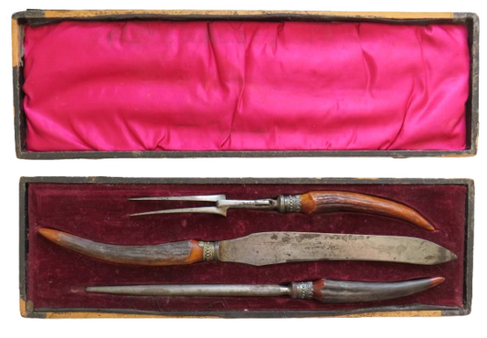 Antique Antler Handled Carving Set By L.M. Dickinson Sheffield