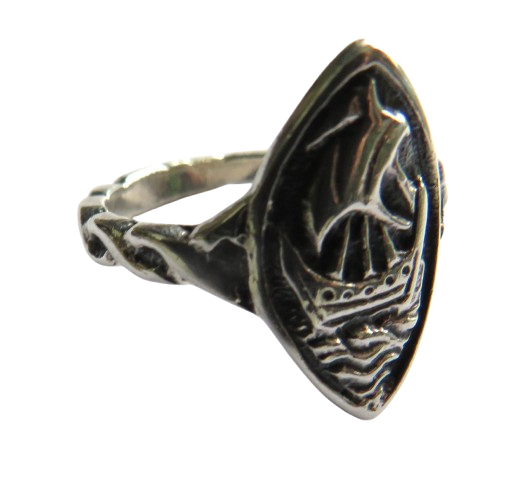 Sterling Silver Ring Viking Long Boat - Iona UK Size O