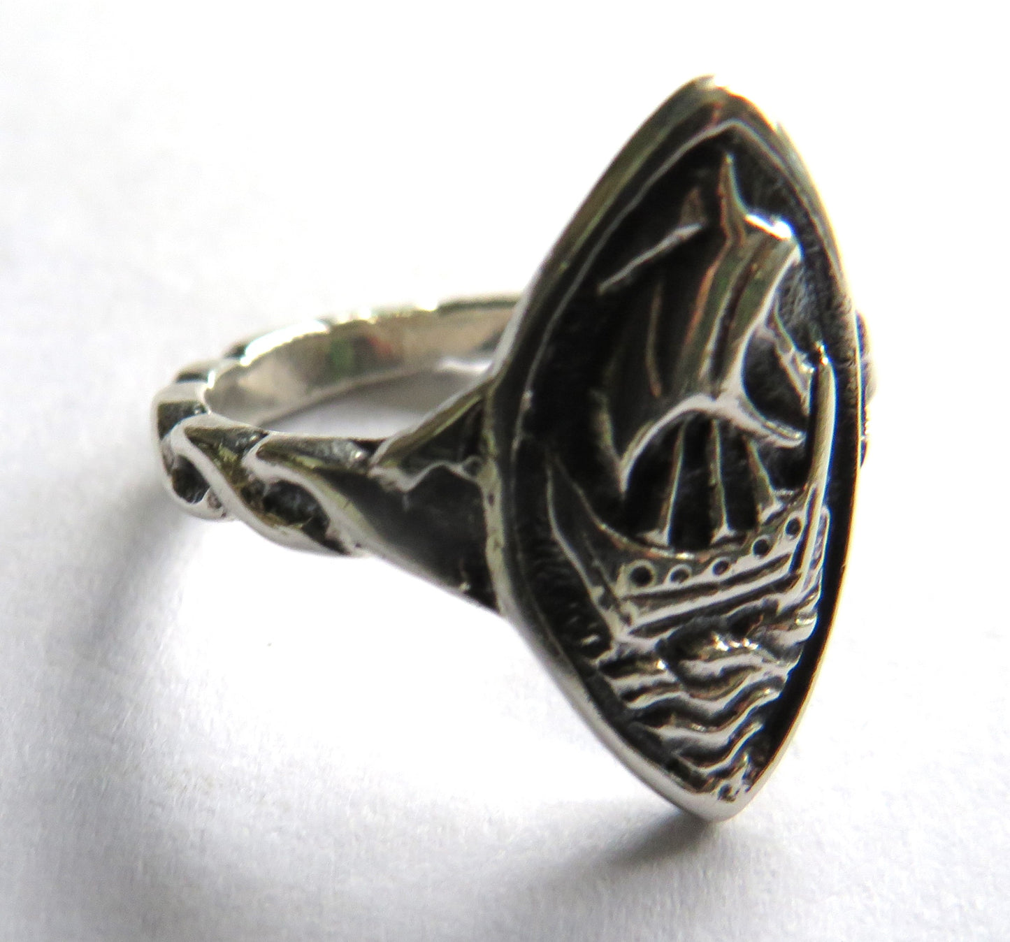 Sterling Silver Ring Viking Long Boat - Iona UK Size O