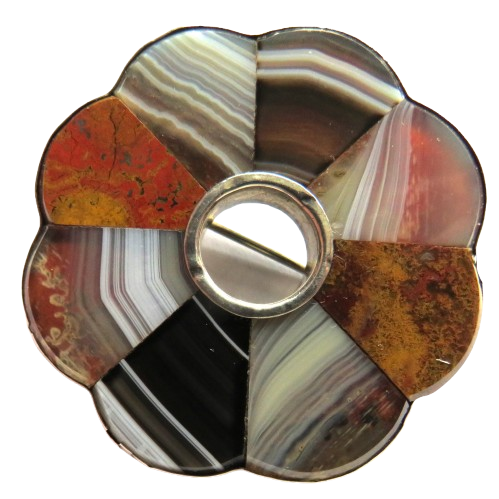 Antique Victorian Scottish Agate & Silver Brooch