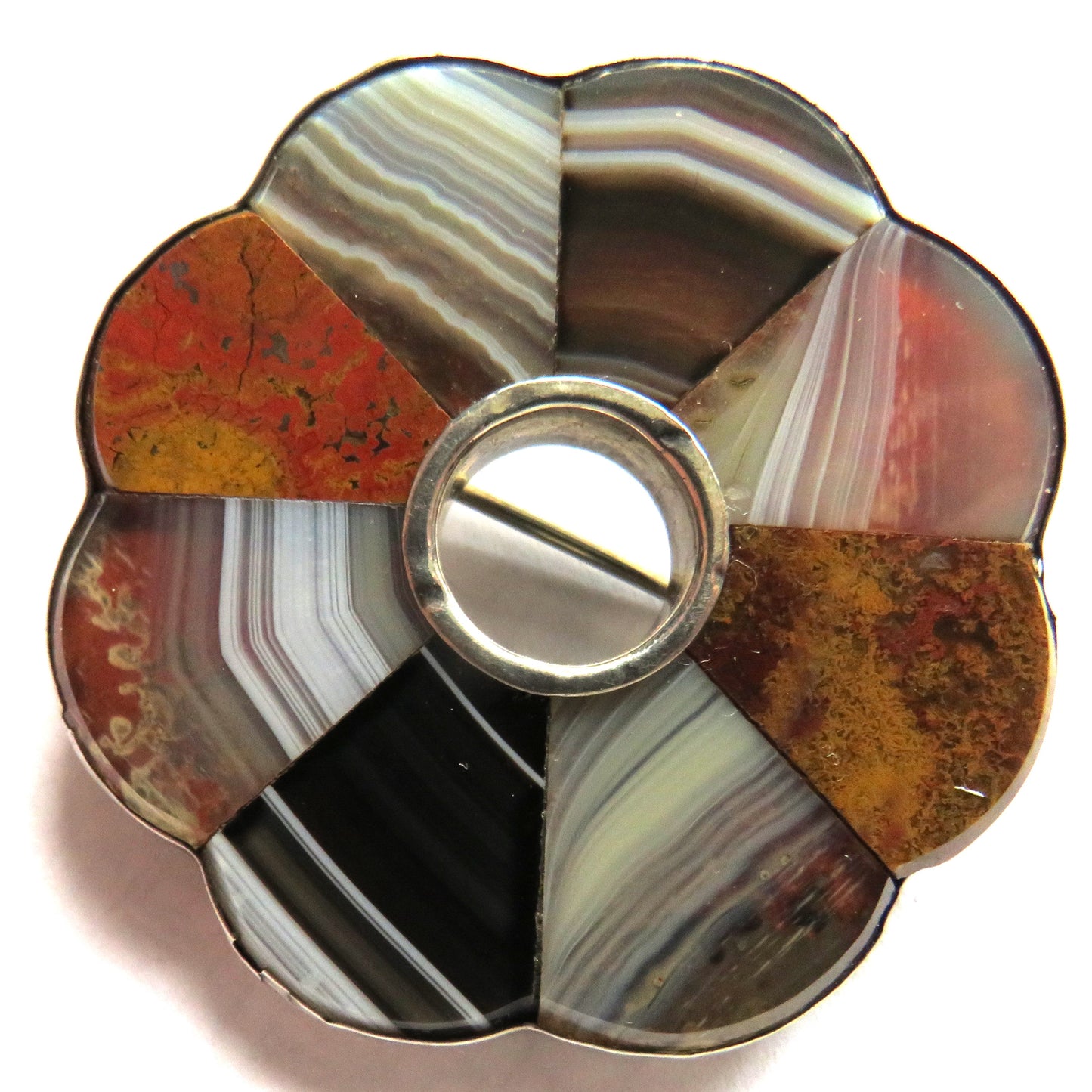 Antique Victorian Scottish Agate & Silver Brooch