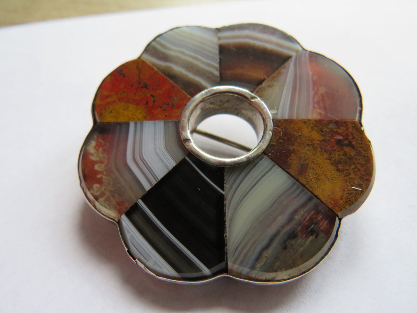 Antique Victorian Scottish Agate & Silver Brooch