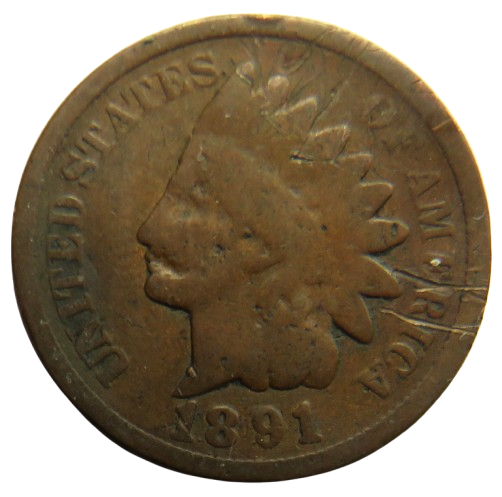 1891 USA Indian Head One Cent Coin