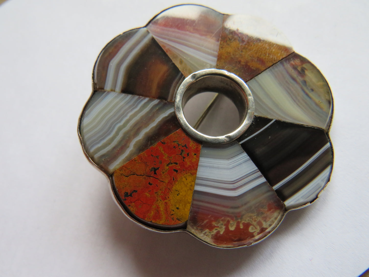 Antique Victorian Scottish Agate & Silver Brooch