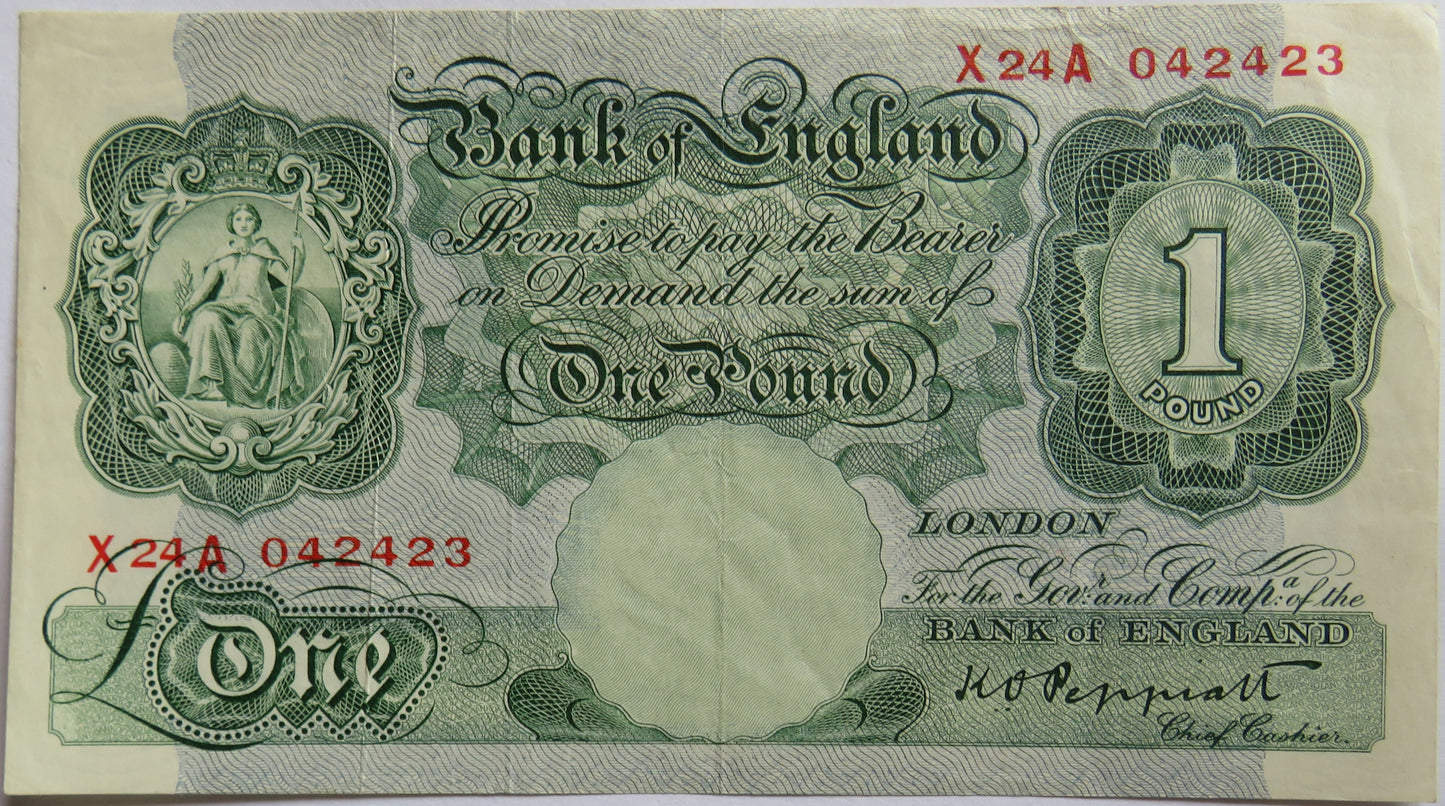 C.1948 Bank of England £1 One Pound Banknote K.O. Peppiatt X24A
