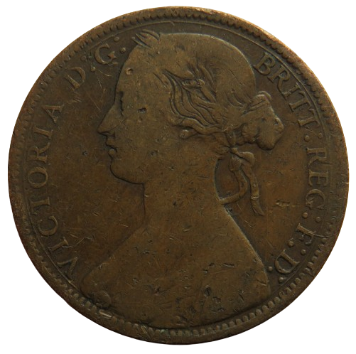 1864 Queen Victoria Bun Head One Penny Coin - Great Britain