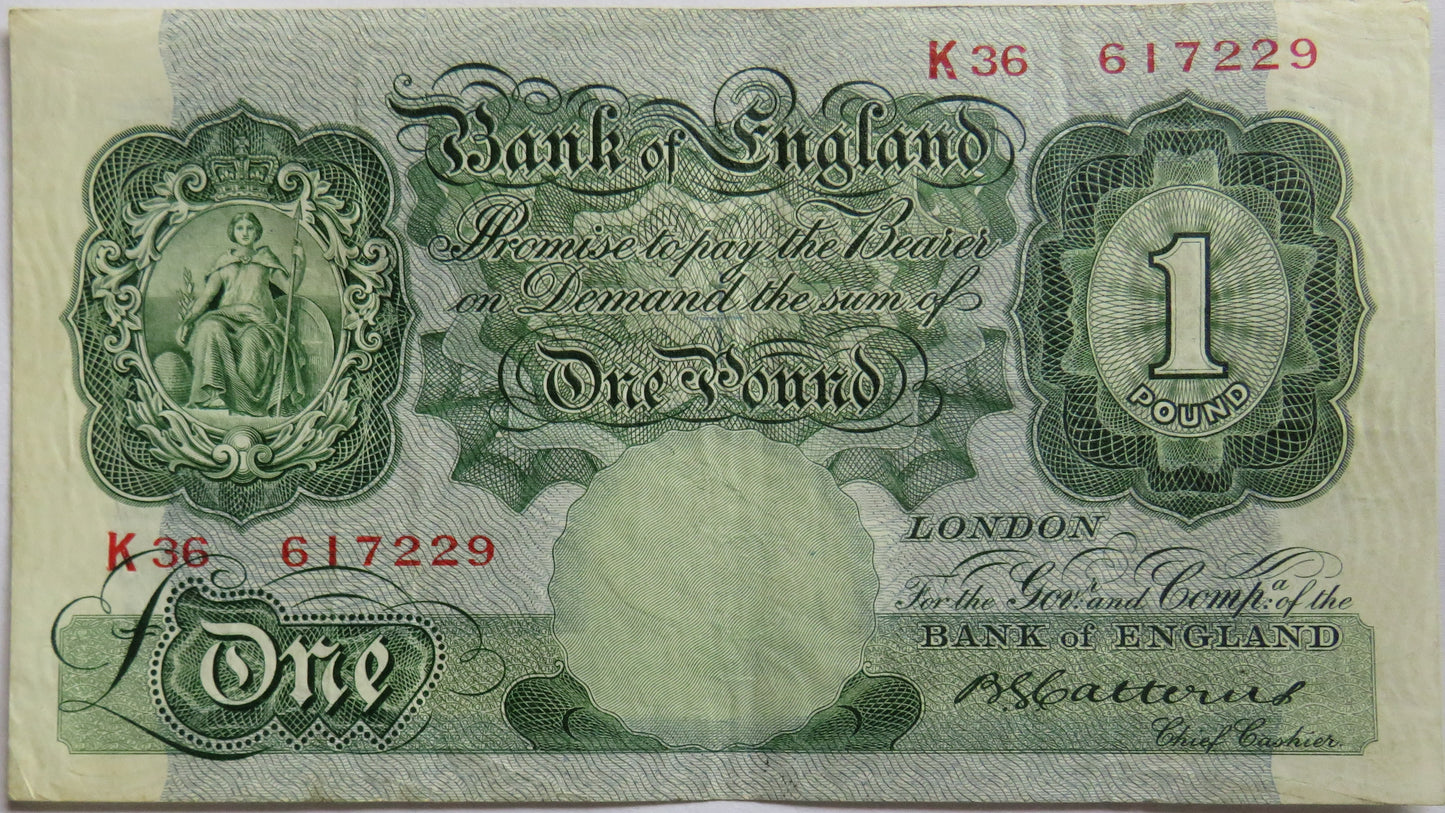 C.1930 Bank of England £1 One Pound Banknote B.G. Catterns K36