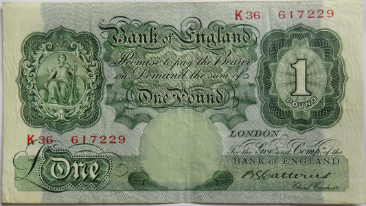 C.1930 Bank of England £1 One Pound Banknote B.G. Catterns K36