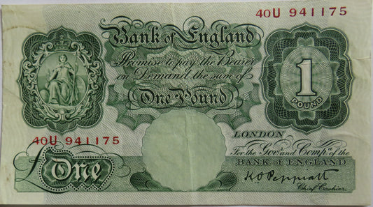C.1934 Bank of England £1 One Pound Banknote K.O. Peppiatt 40U