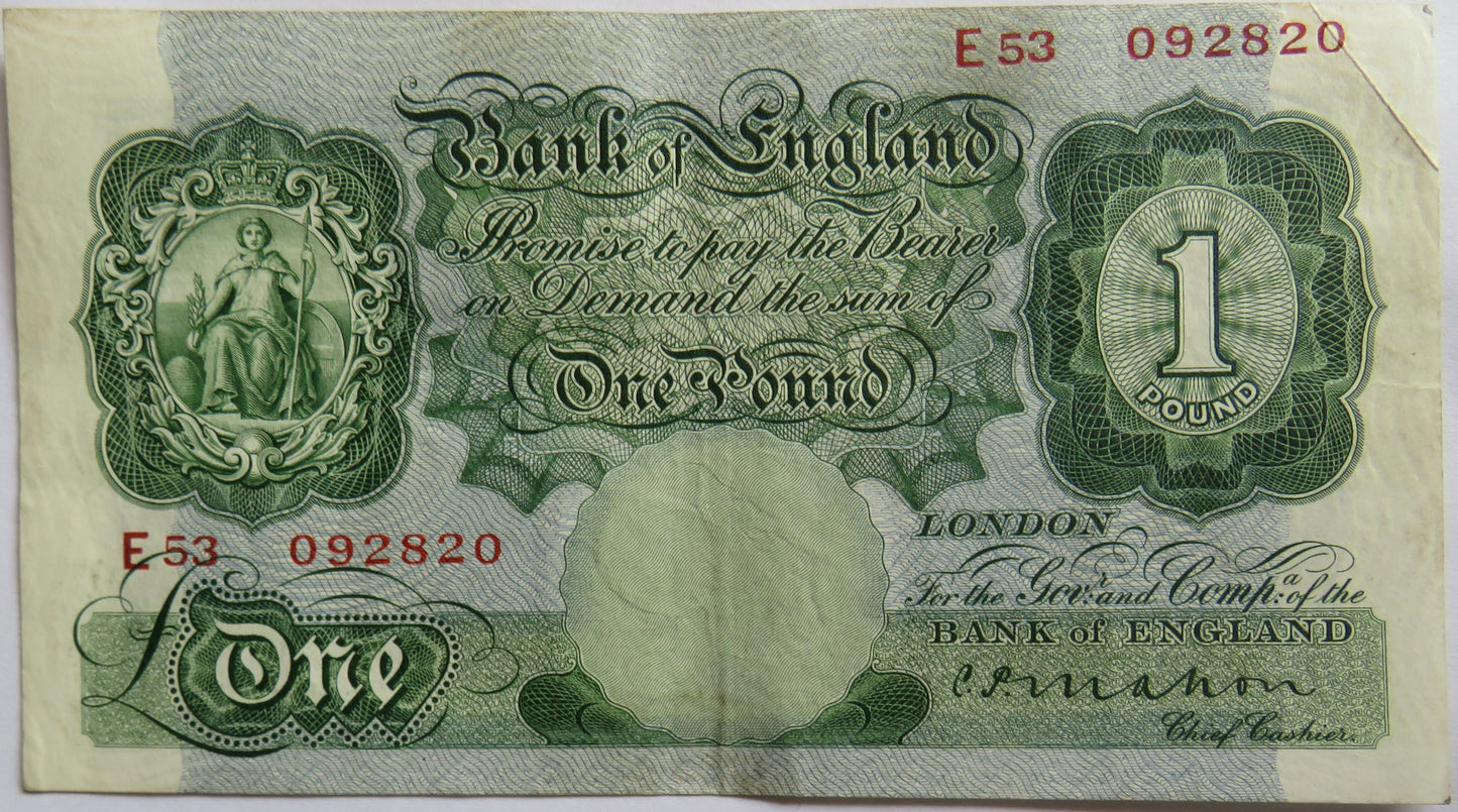 C.1928 Bank of England £1 One Pound Banknote C.P. Mahon