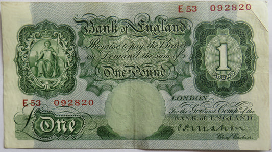 C.1928 Bank of England £1 One Pound Banknote C.P. Mahon
